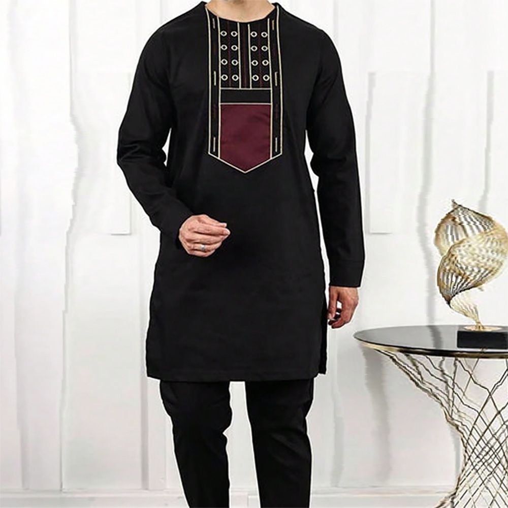 African-Inspired Casual Ethnic Embroidered Men's Long-Sleeve Suit for Weddings & Banquets