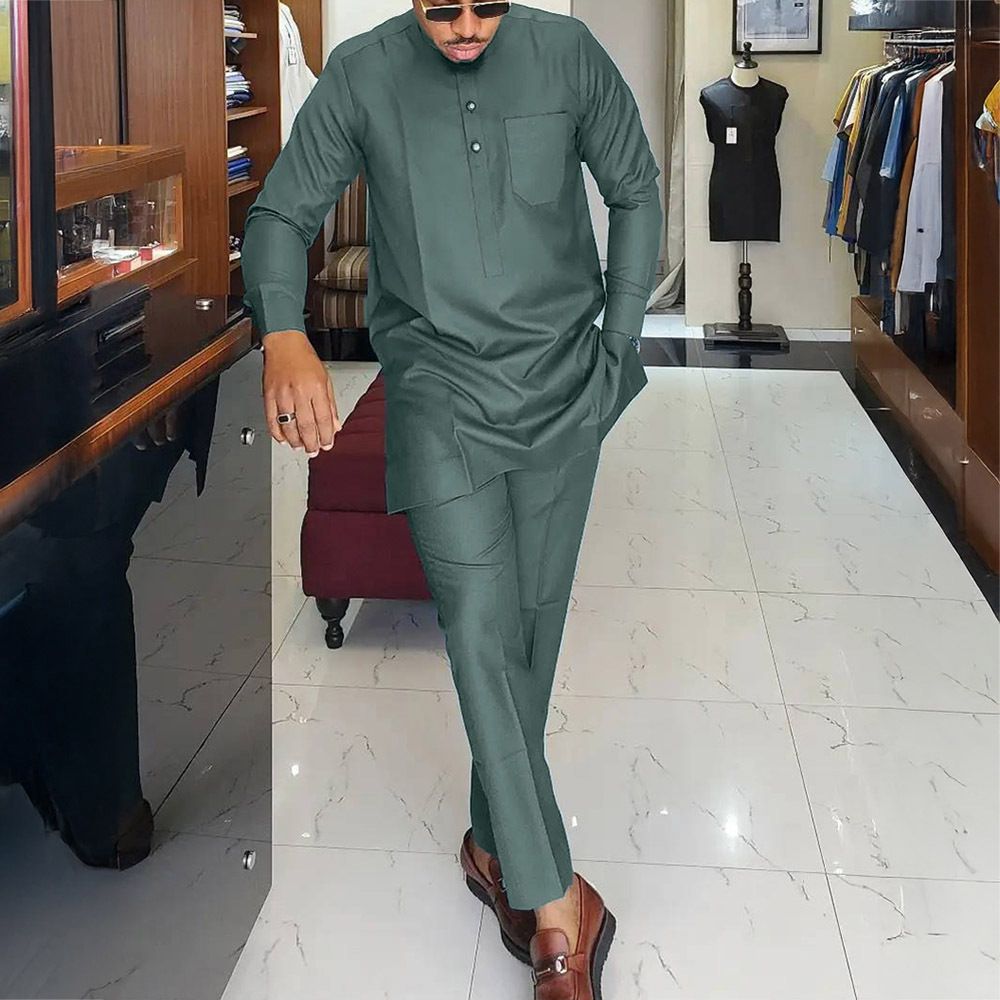 African-Inspired Casual Ethnic Embroidered Men's Long-Sleeve Suit for Weddings & Banquets