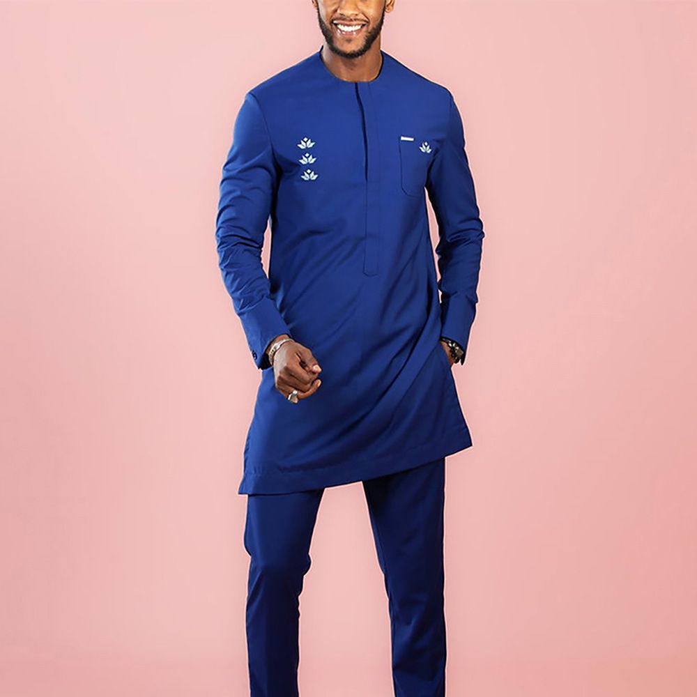 African-Inspired Casual Ethnic Embroidered Men's Long-Sleeve Suit for Weddings & Banquets