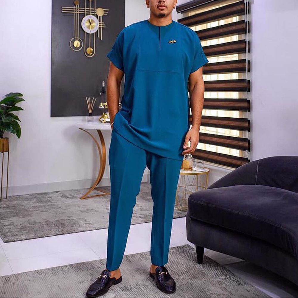 African-Inspired Casual Ethnic Embroidered Men's Long-Sleeve Suit for Weddings & Banquets