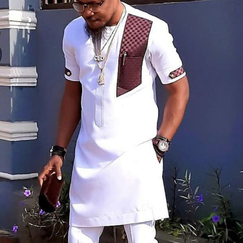 African-Inspired Casual Ethnic Embroidered Men's Long-Sleeve Suit for Weddings & Banquets
