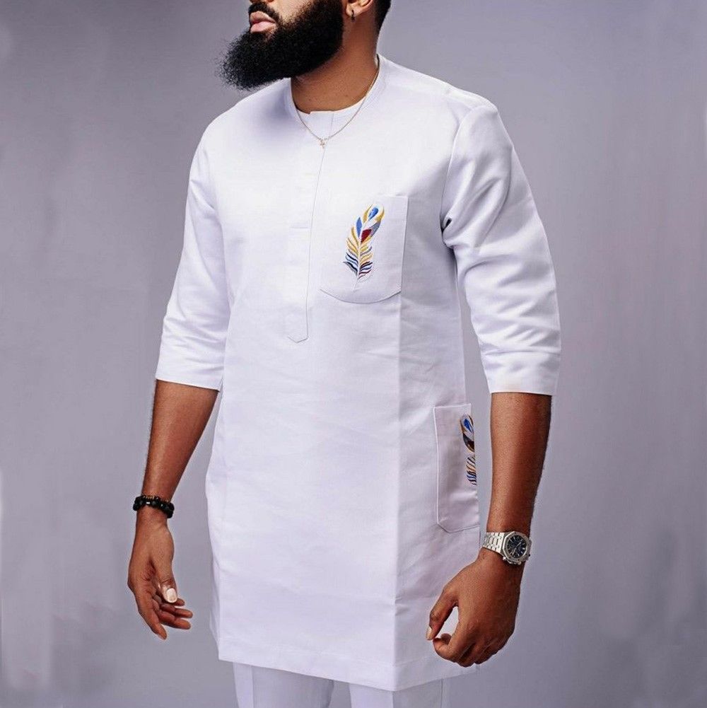 African-Inspired Casual Ethnic Embroidered Men's Long-Sleeve Suit for Weddings & Banquets