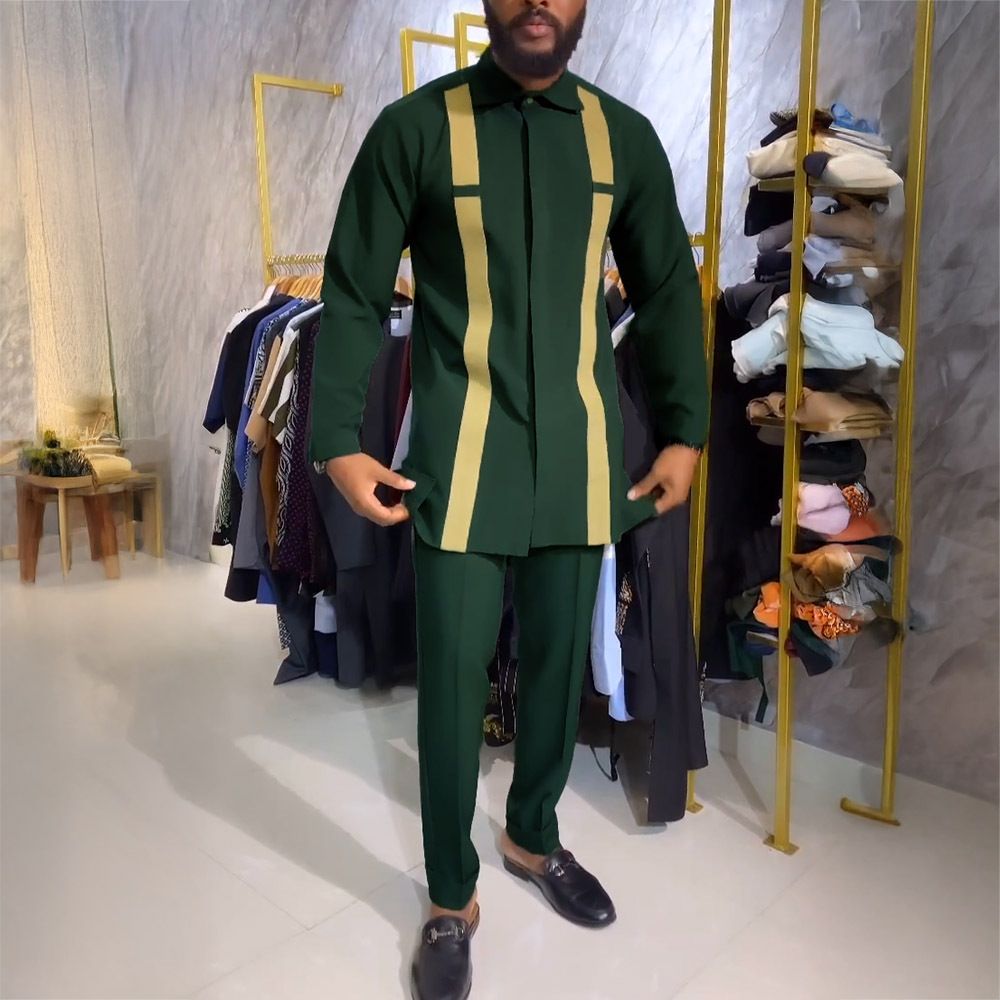 African-Inspired Casual Ethnic Embroidered Men's Long-Sleeve Suit for Weddings & Banquets