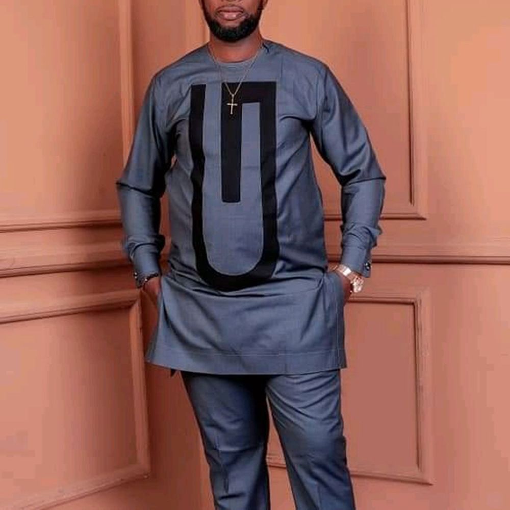 African-Inspired Casual Ethnic Embroidered Men's Long-Sleeve Suit for Weddings & Banquets