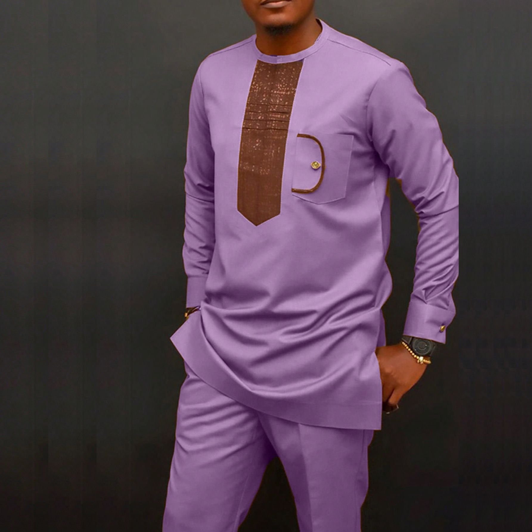 African-Inspired Casual Ethnic Embroidered Men's Long-Sleeve Suit for Weddings & Banquets