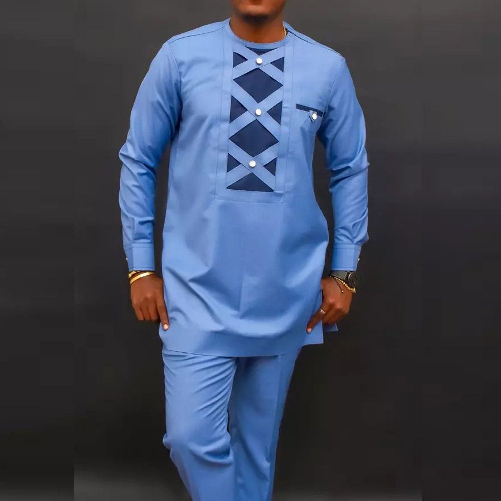 African-Inspired Casual Ethnic Embroidered Men's Long-Sleeve Suit for Weddings & Banquets
