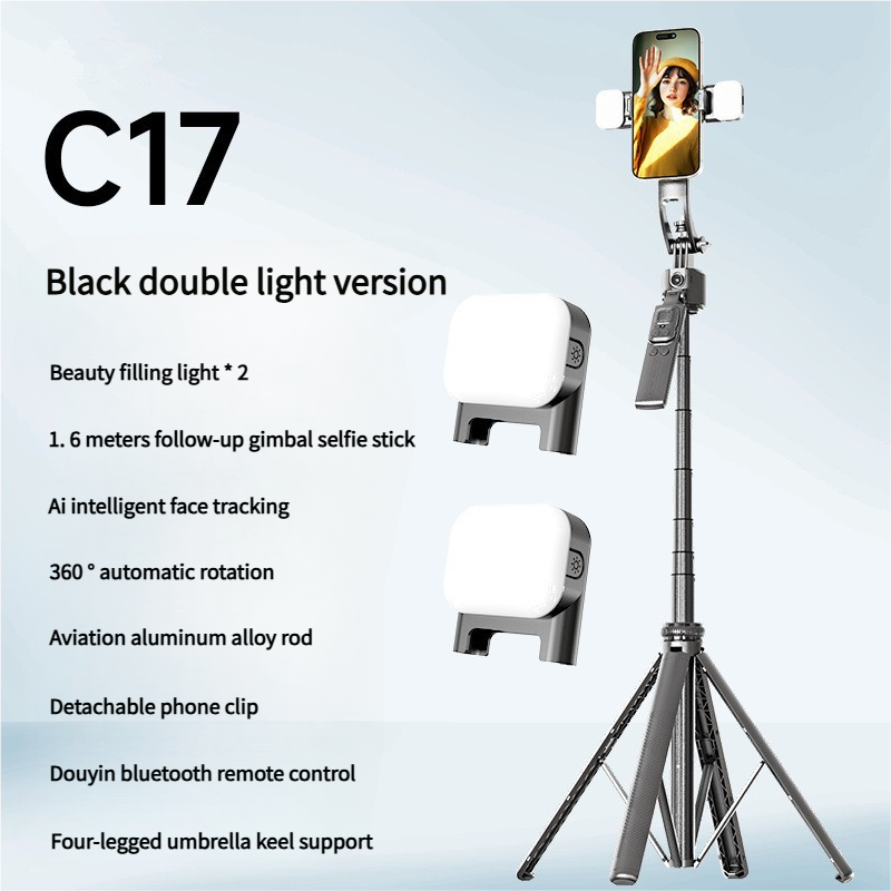 C17 Smart Selfie Stick with Face Tracking | AI Auto-Tracking  |  Anti-Shake Gimbal  |  Aluminum Alloy |  4-Leg Tripod - Photography Essential  |  Phone Stand | Mounts & Stands | Kitanda