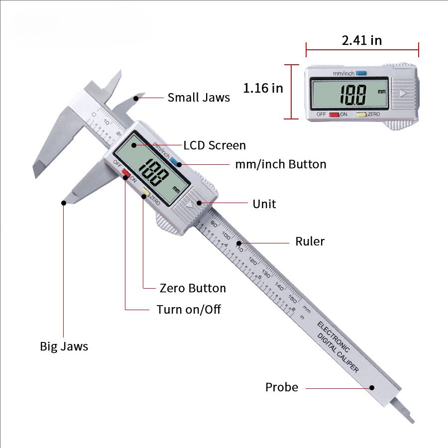 Electronic Digital Caliper | with LCD Display | High-Precision（0.01mm Resolution Caliper）| Stainless Steel Metal  (Measuring Tool) Kalipaa wa Vernier wa Elektroni