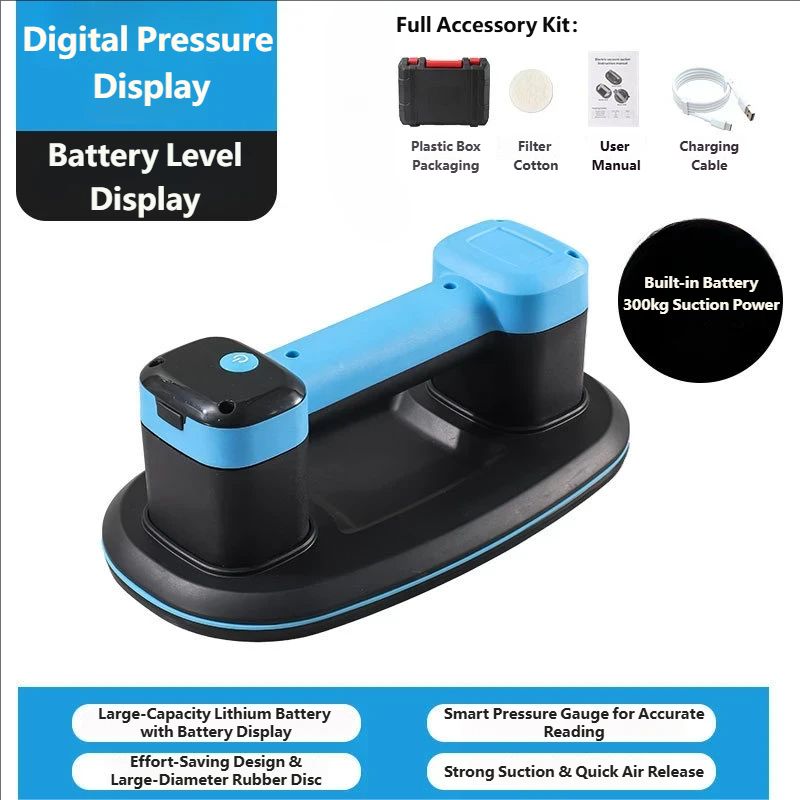 Heavy-Duty Electric Suction Cup: Strong Suction | Thickened | Digital Display | Auto Start/Stop | Multi-Functional for Glass & Ceramic Tile | Construction Tools & Supplies