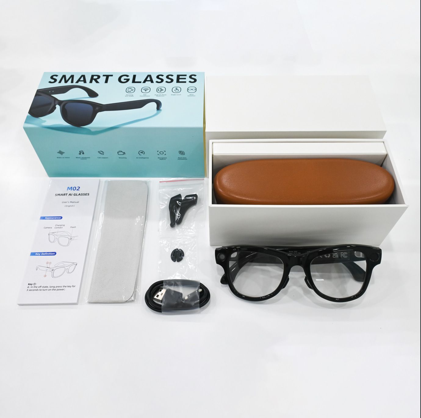 M02 Ultra Smart AI Glasses | 8MP Camera/WiFi/Object Recognition/Voice Translation/Reverse Charging Case