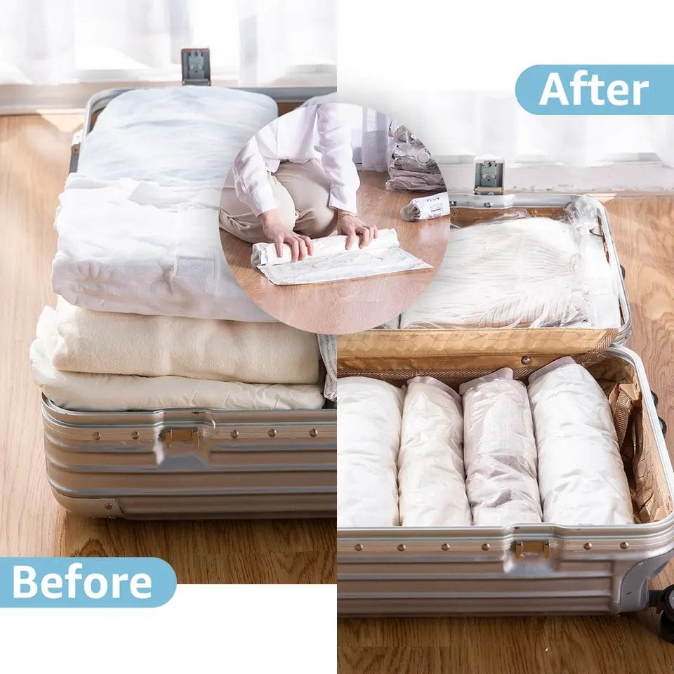 10pcs Travel Compression Storage Bags – Space Saver Vacuum Roll-Up Bags Set for Clothes, Wet Items, Packing & Organizing | 5pcs 30×40cm + 5pcs 40×60cm