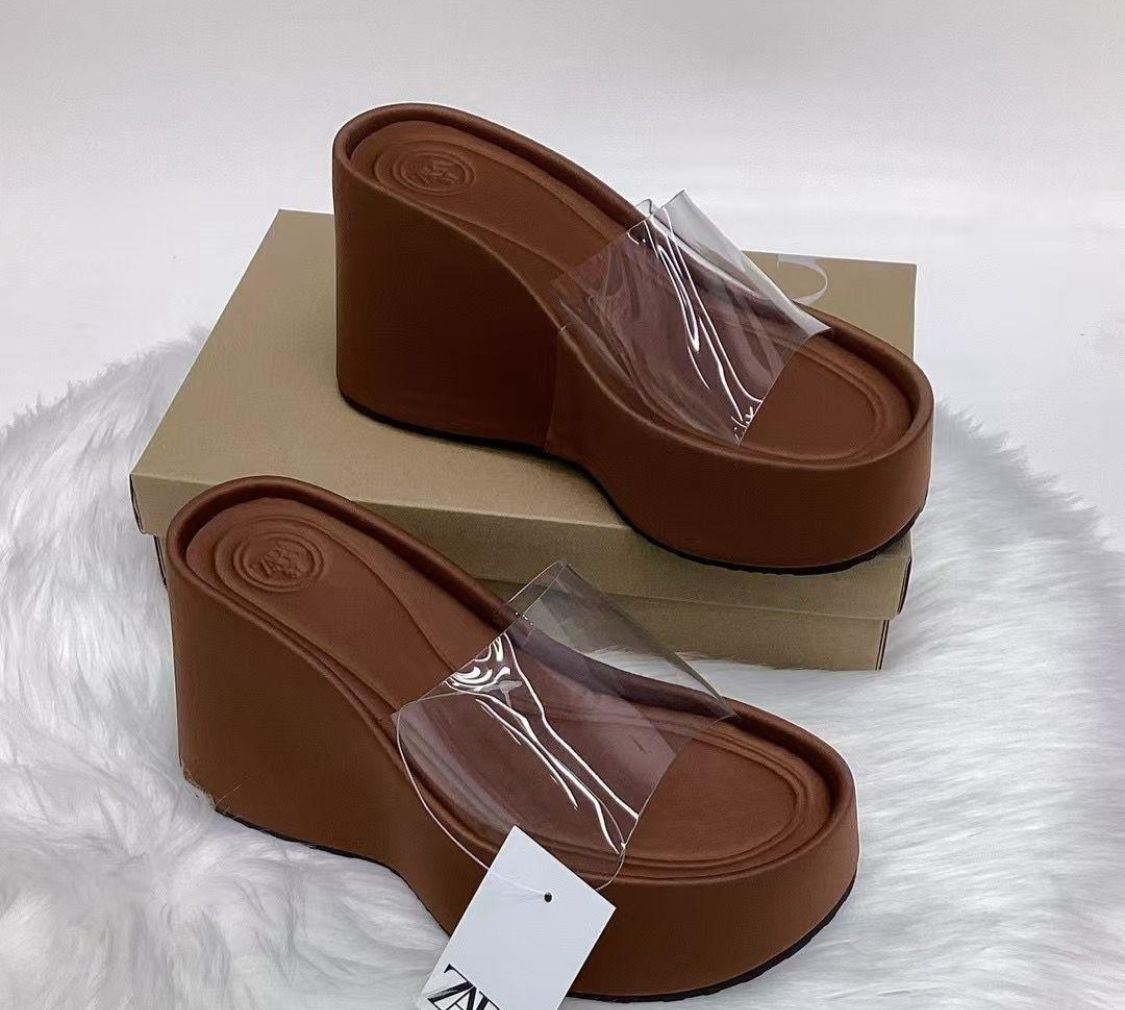 🟡 Clear Strappy Wedges – Stylish Transparent Heels for Women | Sizes 37–40 | Assorted Sizes Available