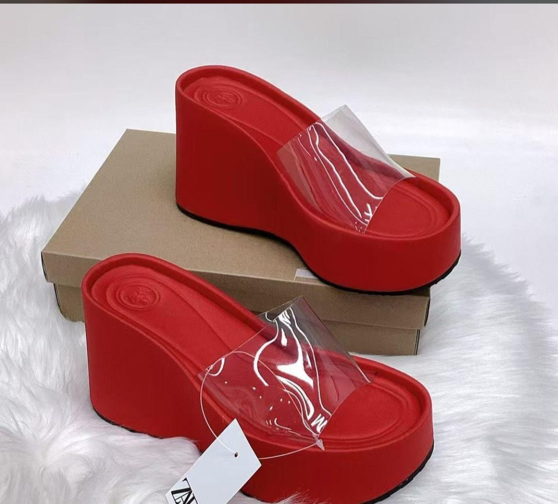 🟡 Clear Strappy Wedges – Stylish Transparent Heels for Women | Sizes 37–40 | Assorted Sizes Available