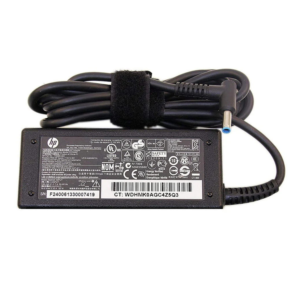 HP Blue Pin Laptop Charger – 19.5V / 3.33A – Compatible with Pavilion, Envy, EliteBook, ProBook (65W Replacement Charger)