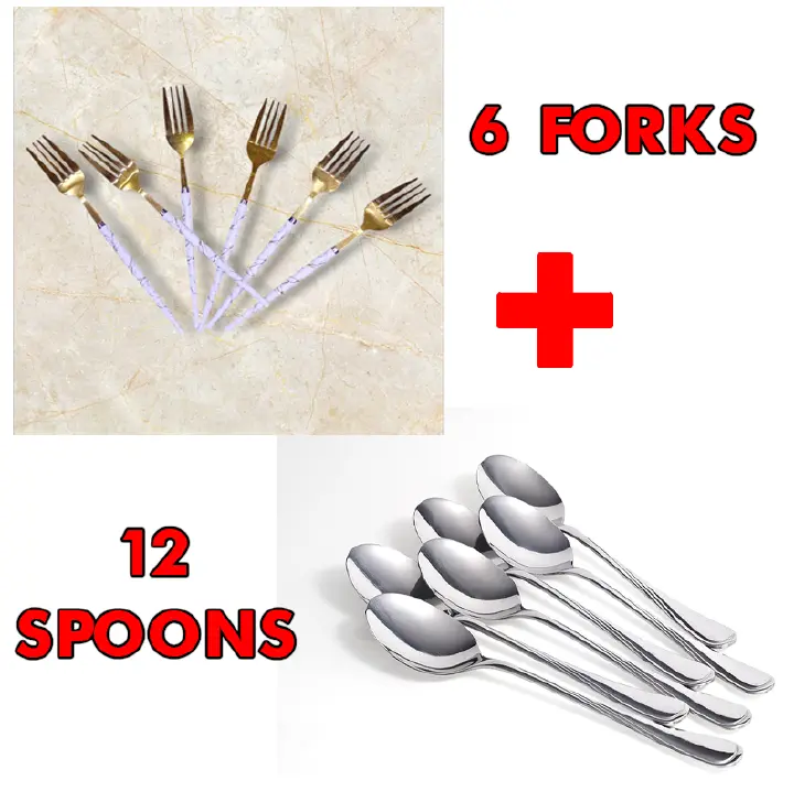 Marble Handle Cutlery – 12pcs Spoons / 6pcs Forks / Combo Set | Elegant Stainless Steel Dining Utensils