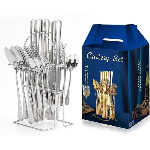 24-Piece Stainless Steel Cutlery Set – Complete Tableware for 6 People | Forks, Spoons, Knives & Teaspoons | Elegant & Durable