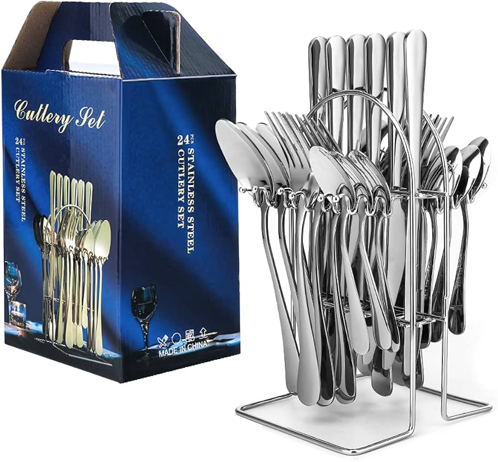 24-Piece Stainless Steel Cutlery Set – Complete Tableware for 6 People | Forks, Spoons, Knives & Teaspoons | Elegant & Durable