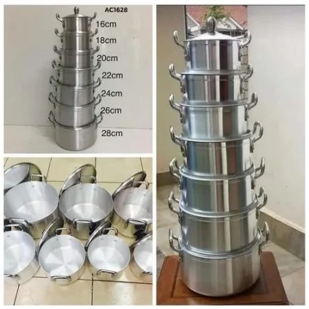 🟡 Original Tornado (TC) Sufuria 14-Piece Stainless Steel Cookware Set – Silver Pots with Free Serving Spoons & Scotch Pad | Price Drop Offer!