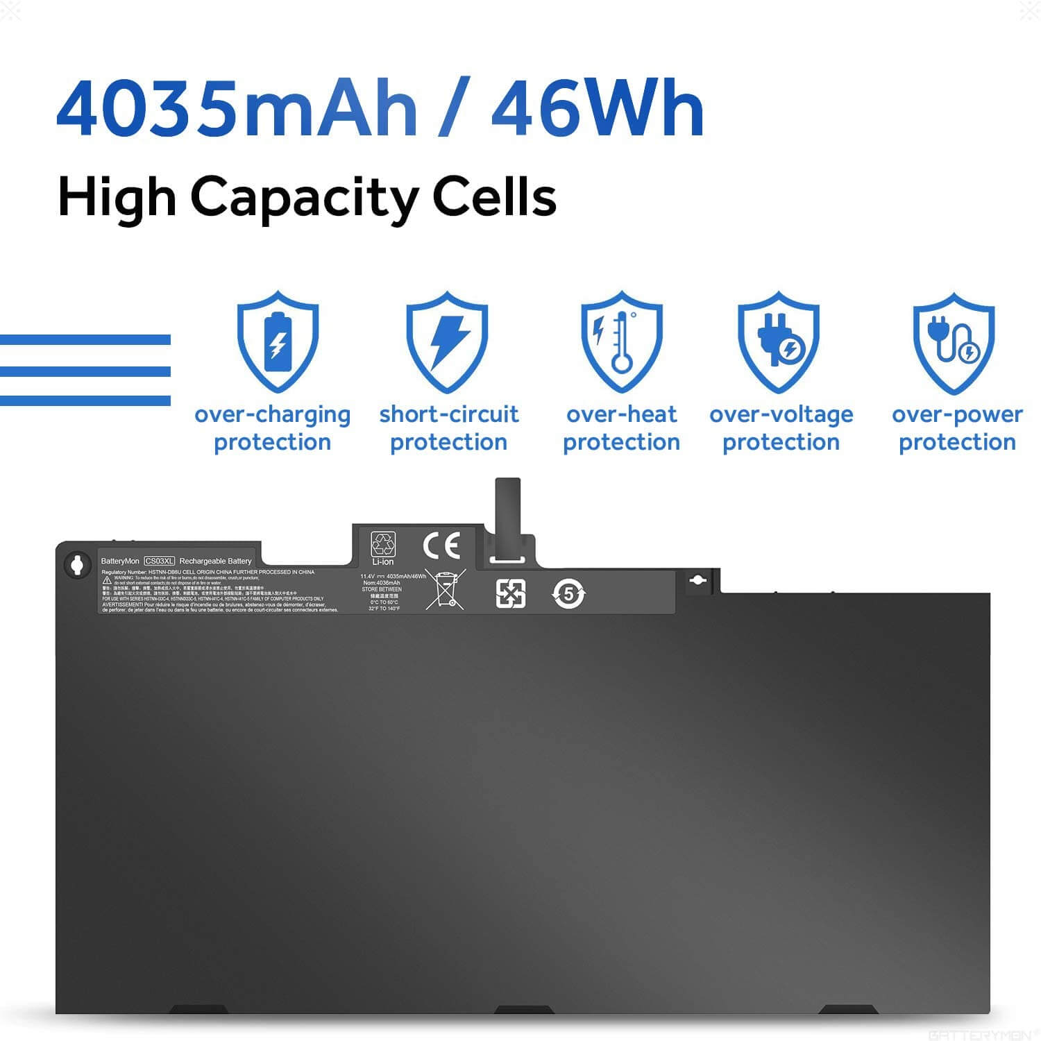 ⬛ HP CS03XL Laptop Battery – 11.4 V, ~46 Wh – Replacement for EliteBook 745/755/840/850 G3 & G4, ZBook 15u G3/G4