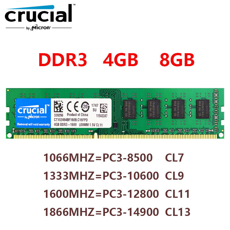 NEW!! Crucial/ Samsung/ Toshiba/ Lexar/ Kingston 4GB / 8GB / 16GB DDR3 (PC3) Desktop RAM – High-Speed Memory Upgrade for PCs | Compatible with most desktop motherboards supporting DDR3 (PC3)