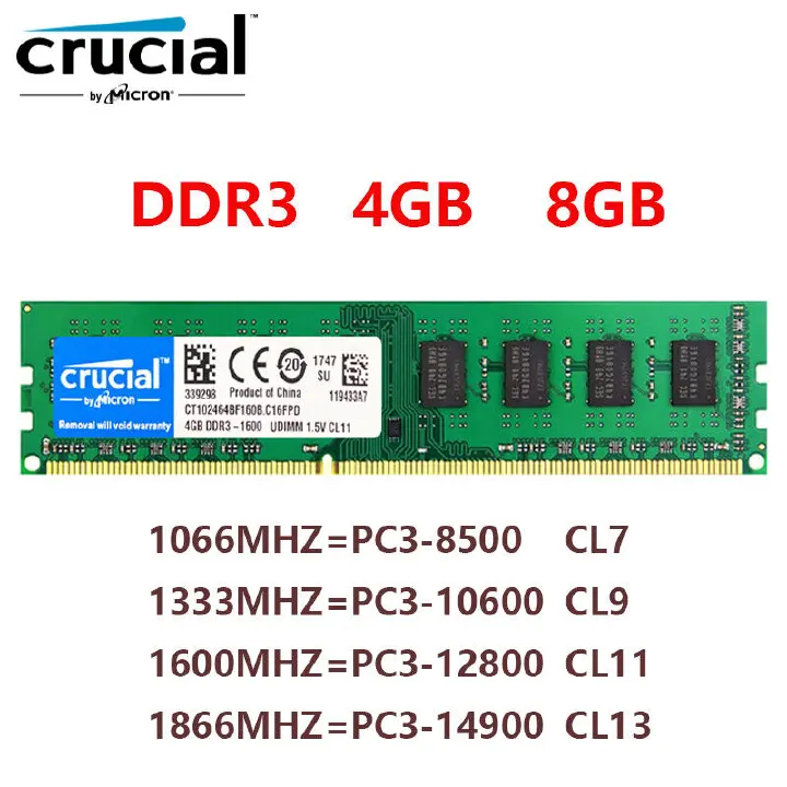 NEW!! Crucial/ Samsung/ Toshiba/ Lexar/ Kingston 4GB / 8GB / 16GB DDR3 (PC3) Desktop RAM – High-Speed Memory Upgrade for PCs | Compatible with most desktop motherboards supporting DDR3 (PC3)