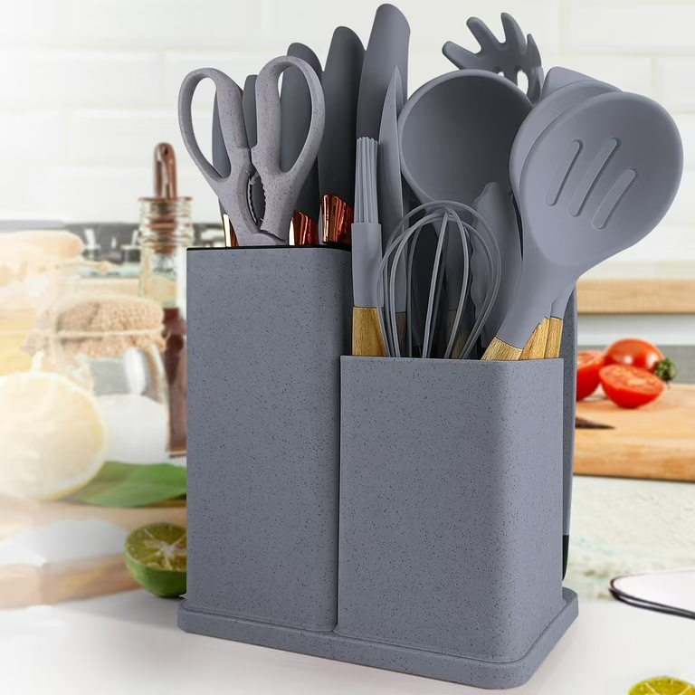 19pcs Silicone Kitchen Utensil Set with Knives – Grey | Heat-Resistant Non-Stick Cooking Tools (Price Drop!) – Ksh 3,444