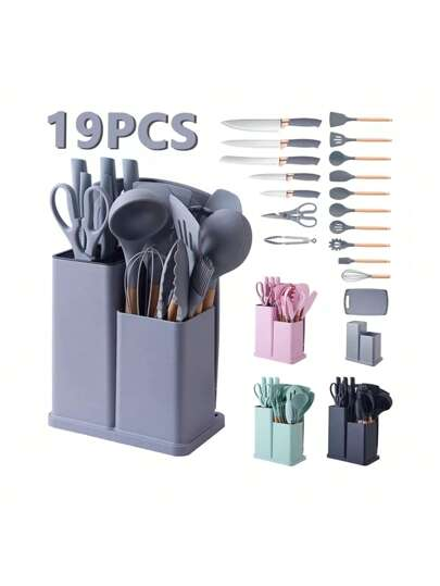 19pcs Silicone Kitchen Utensil Set with Knives – Grey | Heat-Resistant Non-Stick Cooking Tools (Price Drop!) – Ksh 3,444