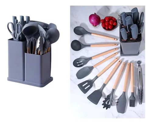 19pcs Silicone Kitchen Utensil Set with Knives – Grey | Heat-Resistant Non-Stick Cooking Tools (Price Drop!) – Ksh 3,444