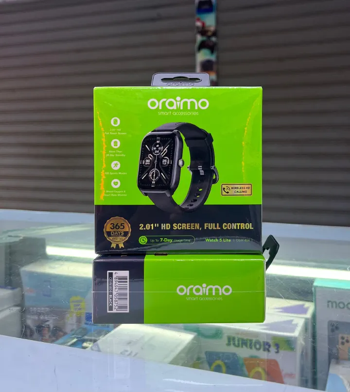 🟢 Oraimo Watch 5 Lite – 2.01” Full Touch HD | Bluetooth Calling | IP68 Waterproof – Ksh 2,349
