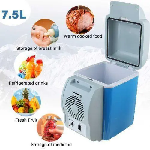 7.5L Portable Car Fridge – Mini Electric Cooler & Warmer | 12V DC for Vehicles | Low Noise | Dual Function | Ideal for Travel, Camping, Road Trips & Office Use