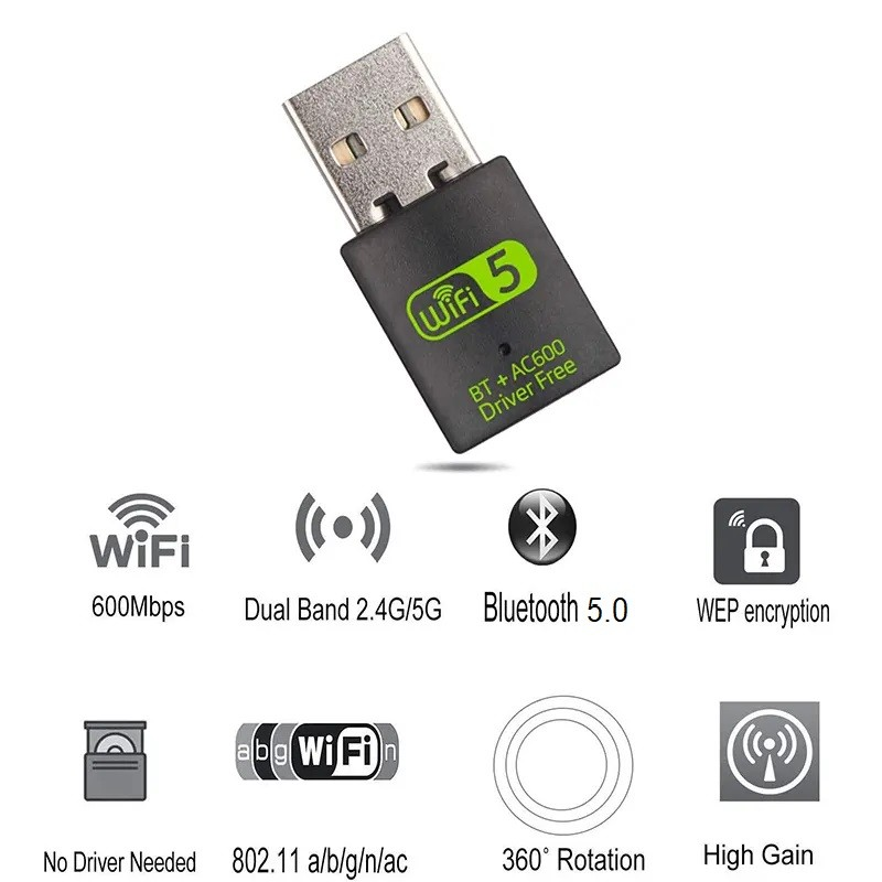 🔄 2-in-1 Bluetooth + WiFi USB Dongle Adapter – High-Speed Wireless Internet + Bluetooth Connectivity for PC & Laptop – Plug & Play | Mini Dual Adapter