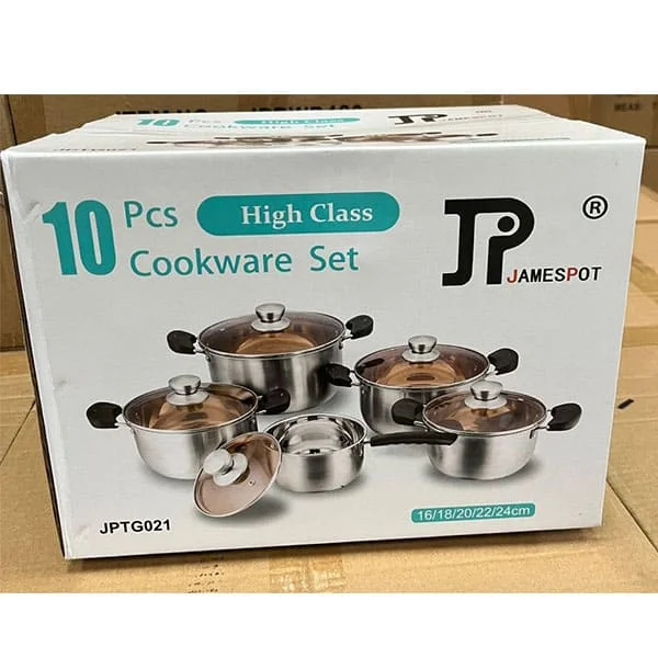 🍽️ Jamespot 10-Piece Stainless Steel Cooking Set – Heavy Duty | Premium Quality | Fully Restocked | Ideal for Gas & Electric Cookers