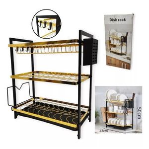 🖤 Premium 3-Tier Dish Drying Rack with Cutlery Holder & Drain Tray – Rust-Resistant Stainless Steel Black Gold Kitchen Organizer for Plates, Bowls, Mugs – Elegant & Space-Saving Design