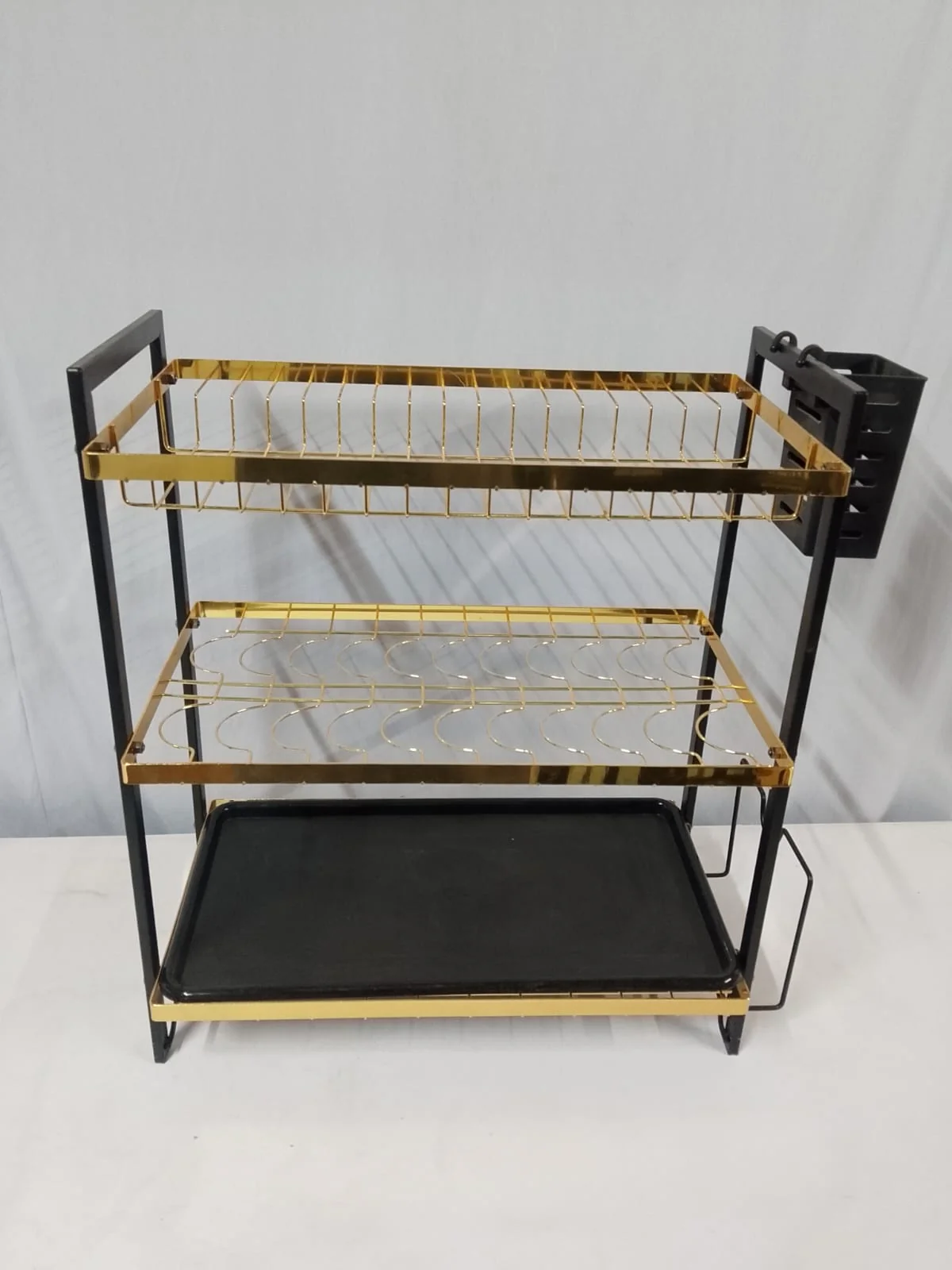 🖤 Premium 3-Tier Dish Drying Rack with Cutlery Holder & Drain Tray – Rust-Resistant Stainless Steel Black Gold Kitchen Organizer for Plates, Bowls, Mugs – Elegant & Space-Saving Design