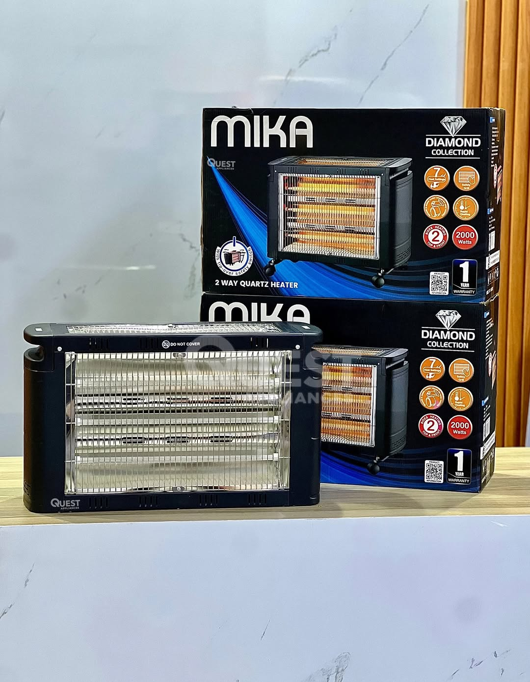 Mika Top & Front Quartz Heater – Powerful Electric Room Heater with Dual Heating Elements, Adjustable Thermostat & Safety Features – Energy Efficient
