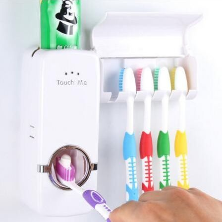 Automatic Toothpaste Dispenser with Toothbrush Holder – Wall Mounted, Hands-Free, Easy Squeeze & Hygienic Bathroom Organizer for Family Use