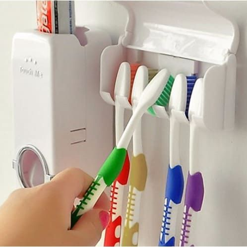 Automatic Toothpaste Dispenser with Toothbrush Holder – Wall Mounted, Hands-Free, Easy Squeeze & Hygienic Bathroom Organizer for Family Use