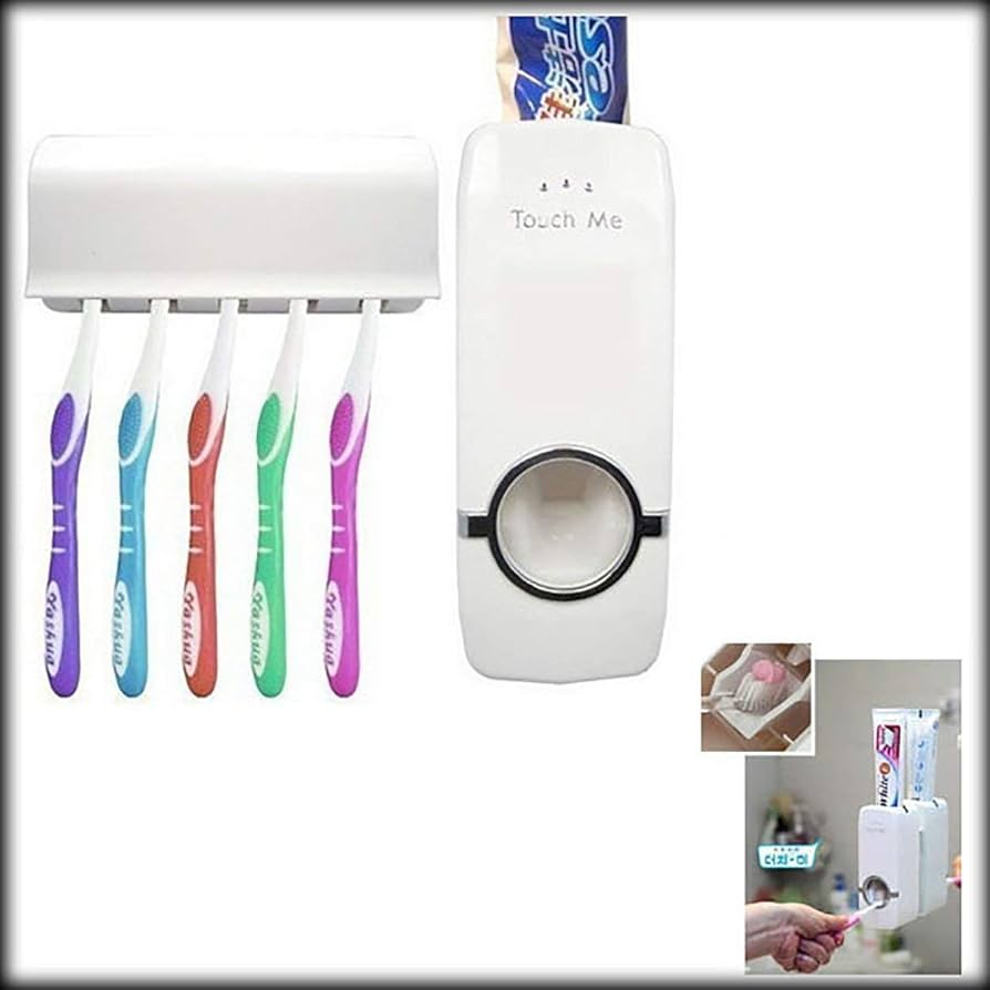 Automatic Toothpaste Dispenser with Toothbrush Holder – Wall Mounted, Hands-Free, Easy Squeeze & Hygienic Bathroom Organizer for Family Use