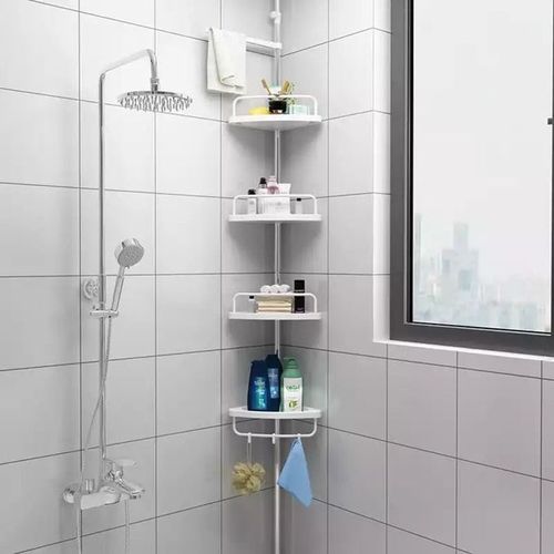 4 Tier Bathroom Adjustable Telescopic Multi-Corner Shelf Organiser with adjustable height