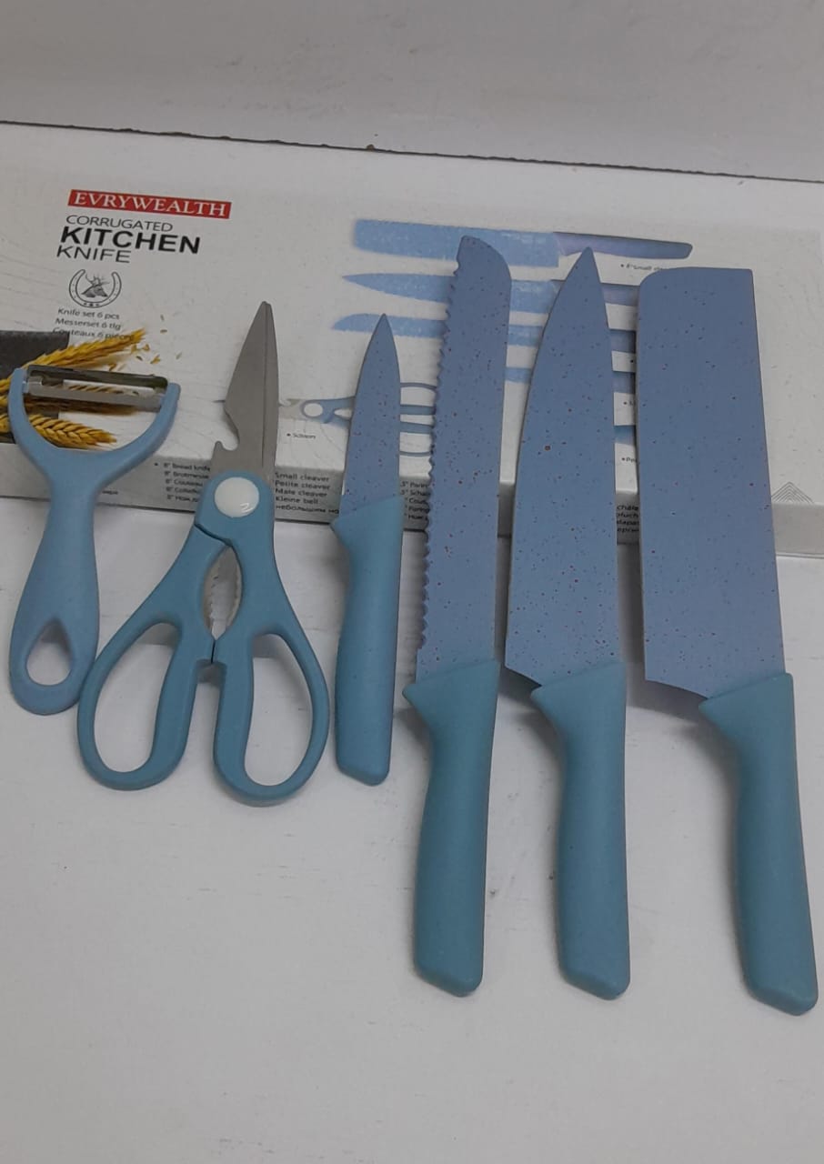 Colorful Kitchen Knife Set 6 PCS, Colored Knives Set with Non-Stick Coating, Chef Boxed Knives Set for Cooking, Camping, Travel, Picnic, BBQ and RV;
