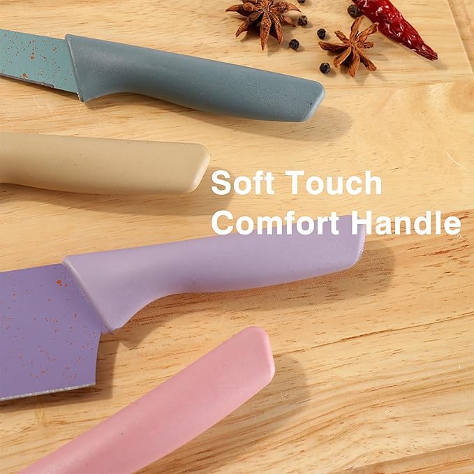 Colorful Kitchen Knife Set 6 PCS, Colored Knives Set with Non-Stick Coating, Chef Boxed Knives Set for Cooking, Camping, Travel, Picnic, BBQ and RV;