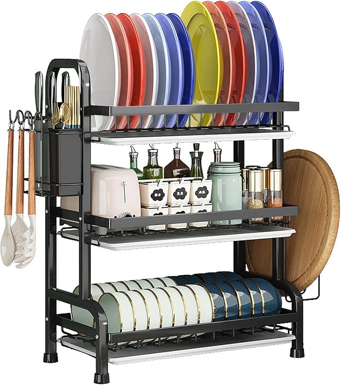 3 Tier High Quality Carbon Steel Dish Rack Utensil Organizer 3 Layers Dish Drainer