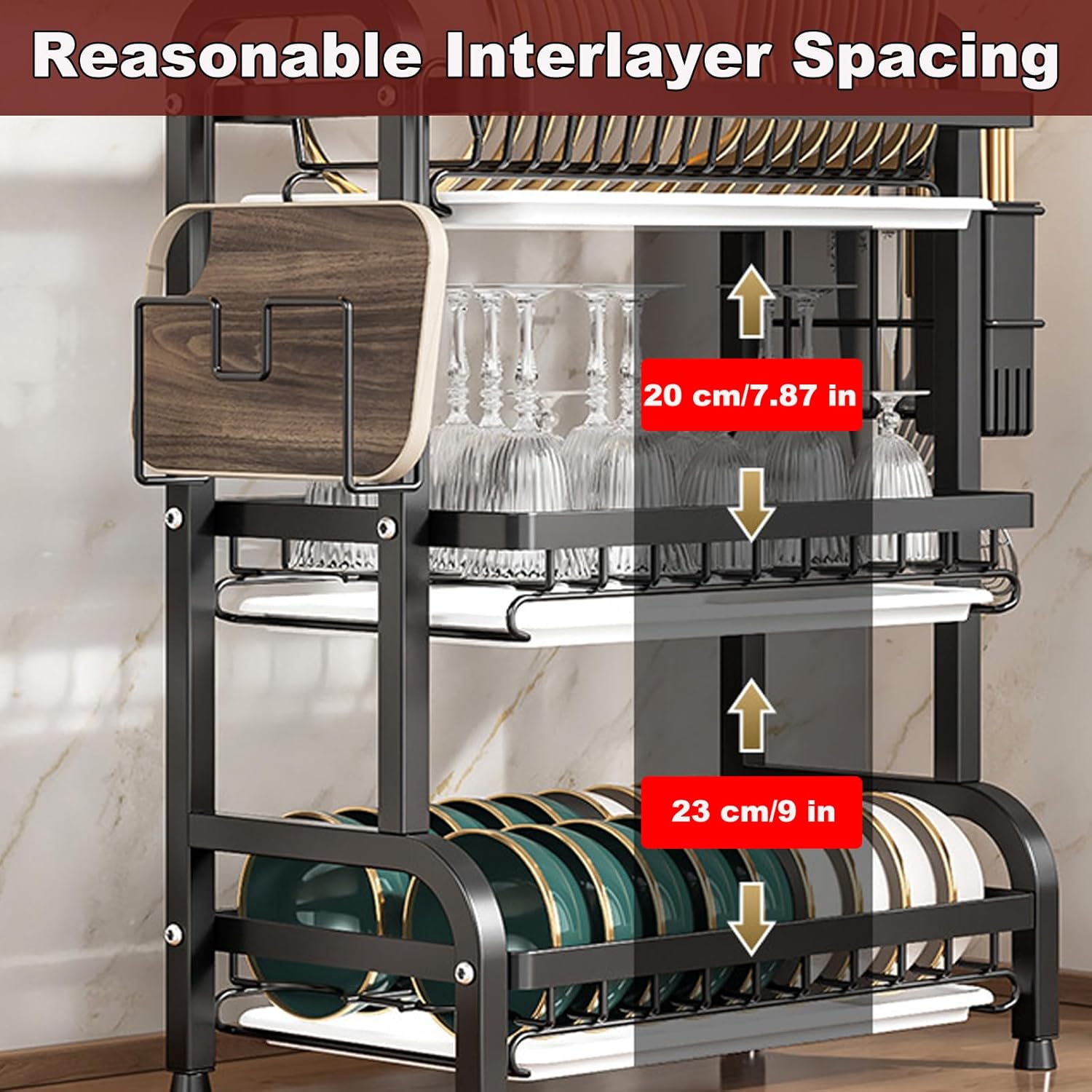 3 Tier High Quality Carbon Steel Dish Rack Utensil Organizer 3 Layers Dish Drainer