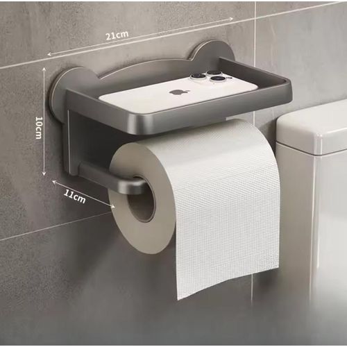 Self Adhesive Toilet Paper Holder with Phone Shelf, Wall Mounted Toilet Paper Roll Holder, Bathroom Washroom Tissue Roll Holder with Shelf, Toilet Paper Roll Dispenser