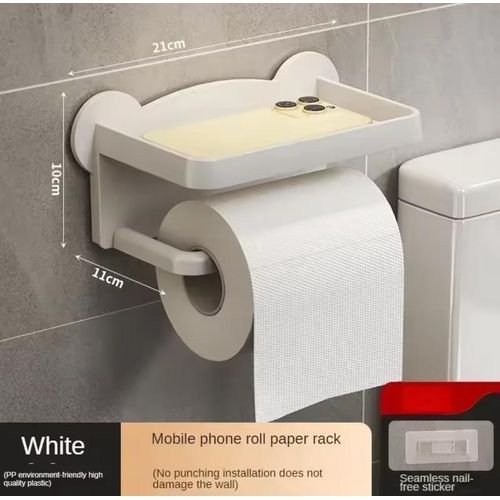 Self Adhesive Toilet Paper Holder with Phone Shelf, Wall Mounted Toilet Paper Roll Holder, Bathroom Washroom Tissue Roll Holder with Shelf, Toilet Paper Roll Dispenser