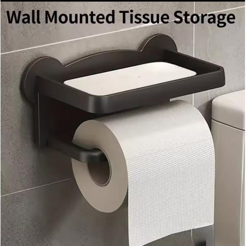 Self Adhesive Toilet Paper Holder with Phone Shelf, Wall Mounted Toilet Paper Roll Holder, Bathroom Washroom Tissue Roll Holder with Shelf, Toilet Paper Roll Dispenser