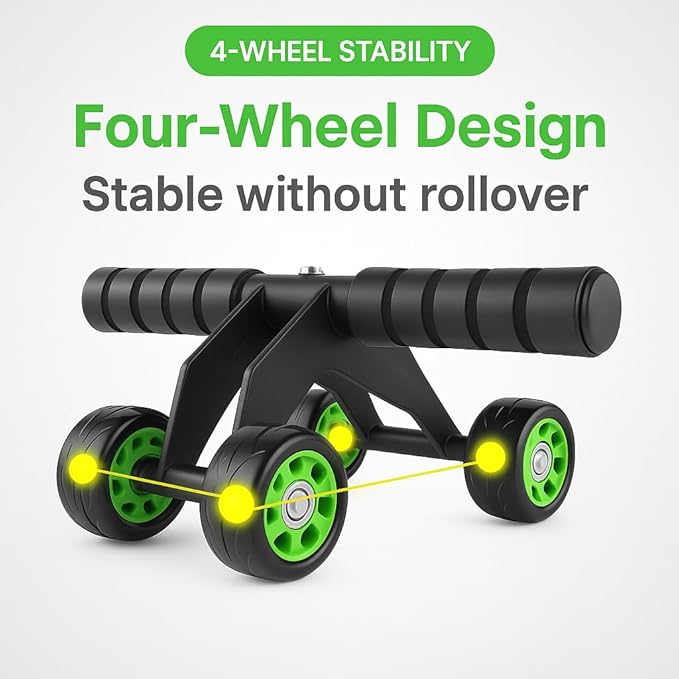 Ab Roller Wheel 4-Wheel Stability , Quality – Ab Wheel & Abdominal Exercise Roller for Abs Workout, Core Trainer & Home Gym Fitness Equipment for Men & Women
