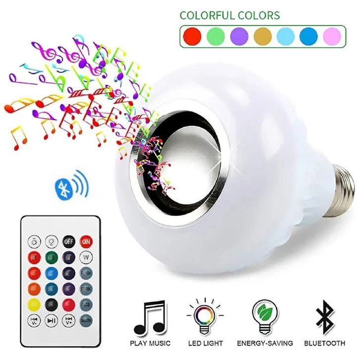 Smart LED Music Bulb with Bluetooth Speaker – Color-Changing Light & Wireless Sound in One. This LED Music Bulb combines vibrant RGB lighting with a built-in Bluetooth speaker to play your music.
