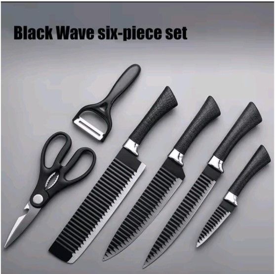 6 PCS QUALITY Knife Set of 3 Different Size Knives, 1 Cleaver and 1 Leather Hand Scissors Set; Knife Set 3 Different Size Knives, 1 Cleaver and 1 Leather Hand Scissors Set
