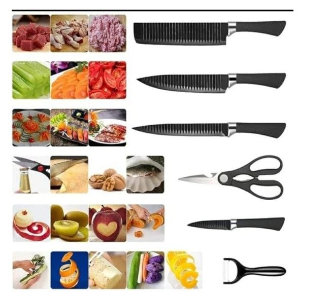 6 PCS QUALITY Knife Set of 3 Different Size Knives, 1 Cleaver and 1 Leather Hand Scissors Set; Knife Set 3 Different Size Knives, 1 Cleaver and 1 Leather Hand Scissors Set